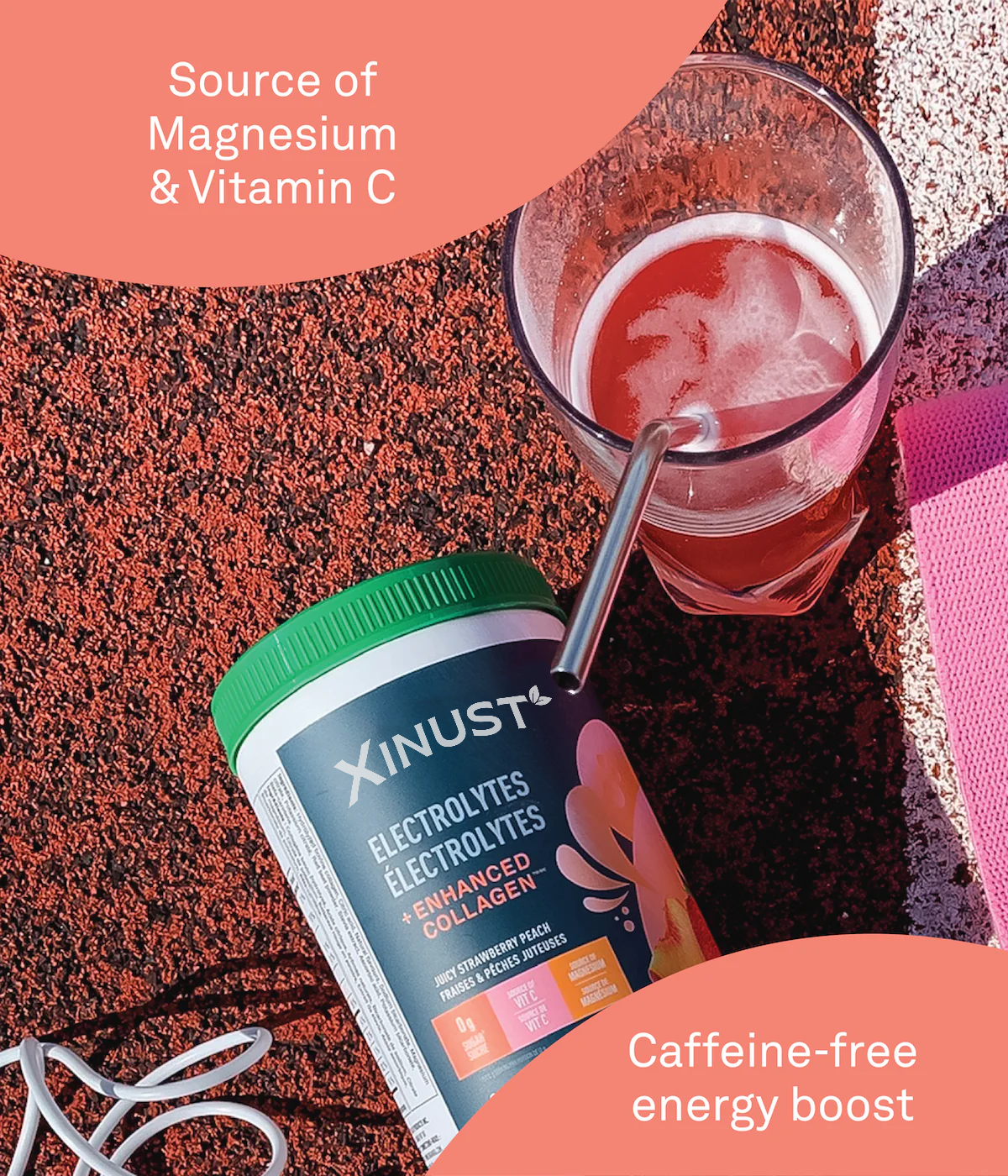 Xinust Electrolytes + Enhanced Collagen - Juicy Strawberry Peach 360 g