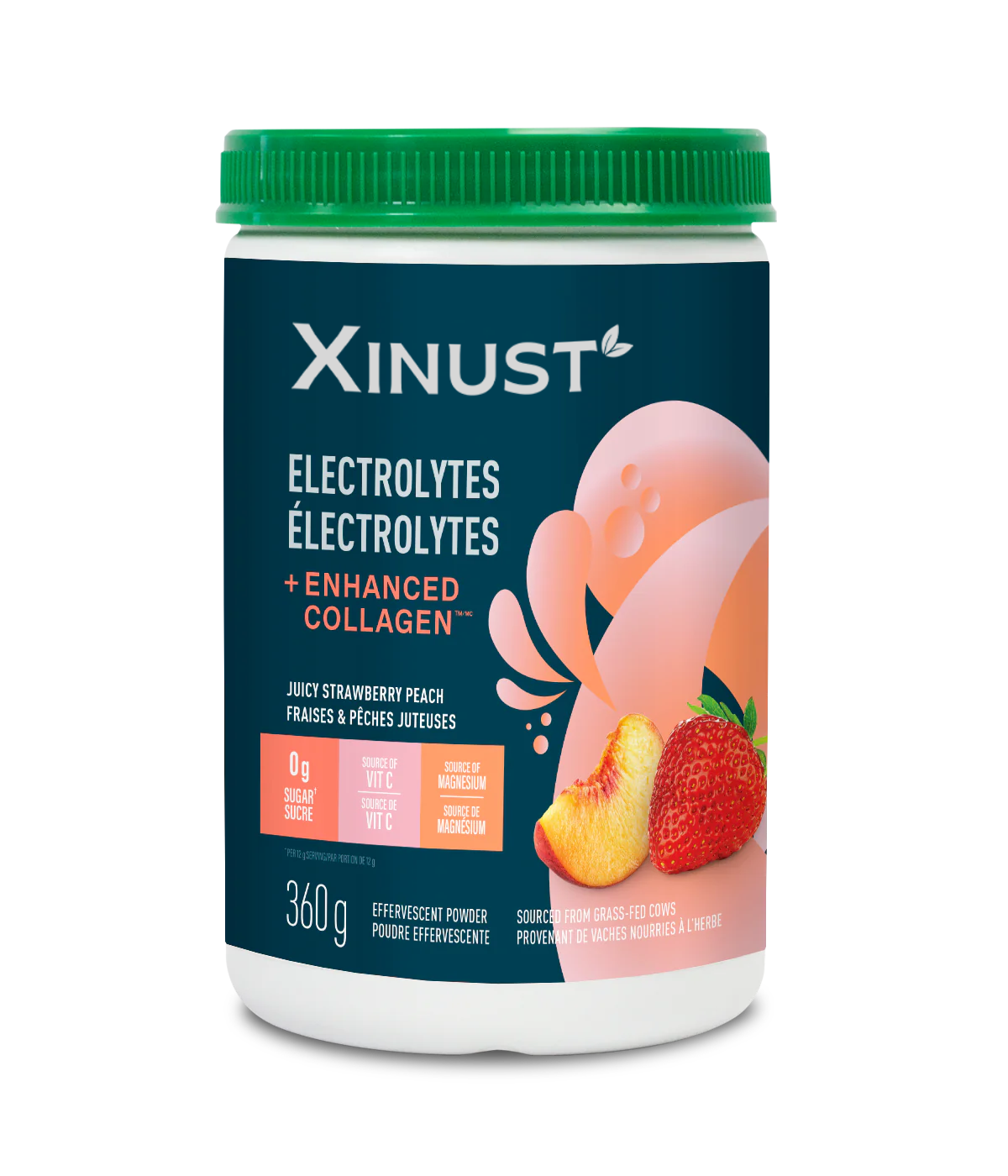 Xinust Electrolytes + Enhanced Collagen - Juicy Strawberry Peach 360 g